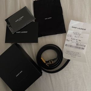 YSL CASSANDRE THIN BELT WITH SQUARE BUCKLE IN GRAINED LEATHER